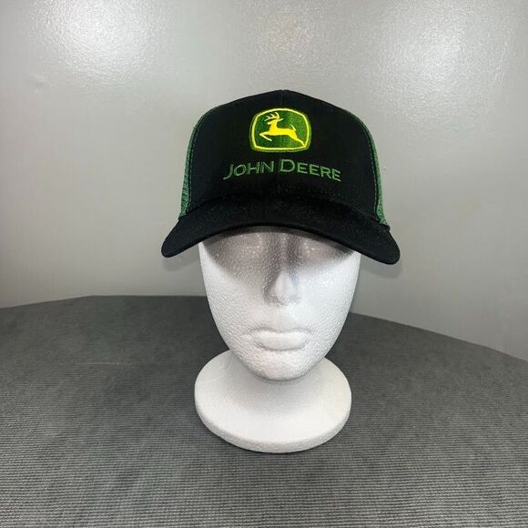 John Deere Tractors Hat Cap Black Green Adult Mesh Snapback Farm Agriculture - Picture 3 of 13